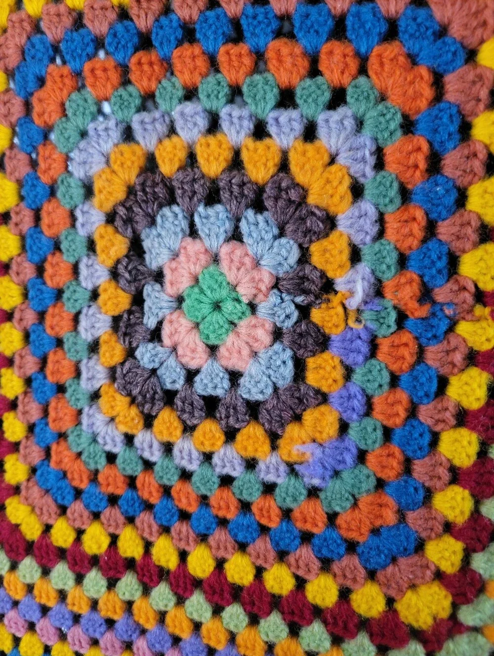 Vintage Crocheted Granny Square Afgan Blanket Beautiful Muted Colors 70x57
